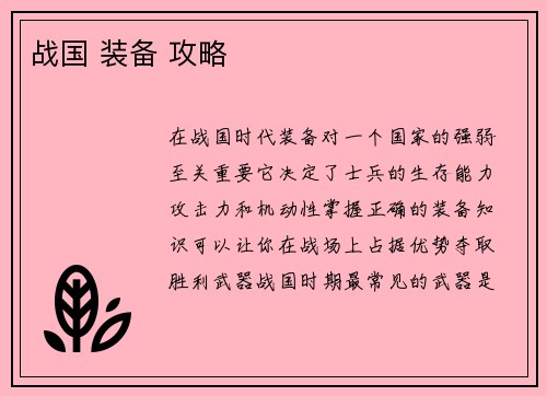 战国 装备 攻略